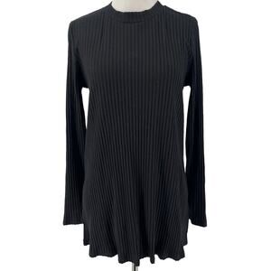 Eileen Fisher Women's Black Ribbed Long Sleeve Split Hem Blouse Size Small